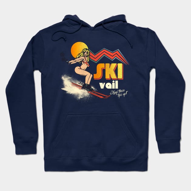 Ski Vail 70s/80s Retro Souvenir Style Skiing Hoodie by darklordpug